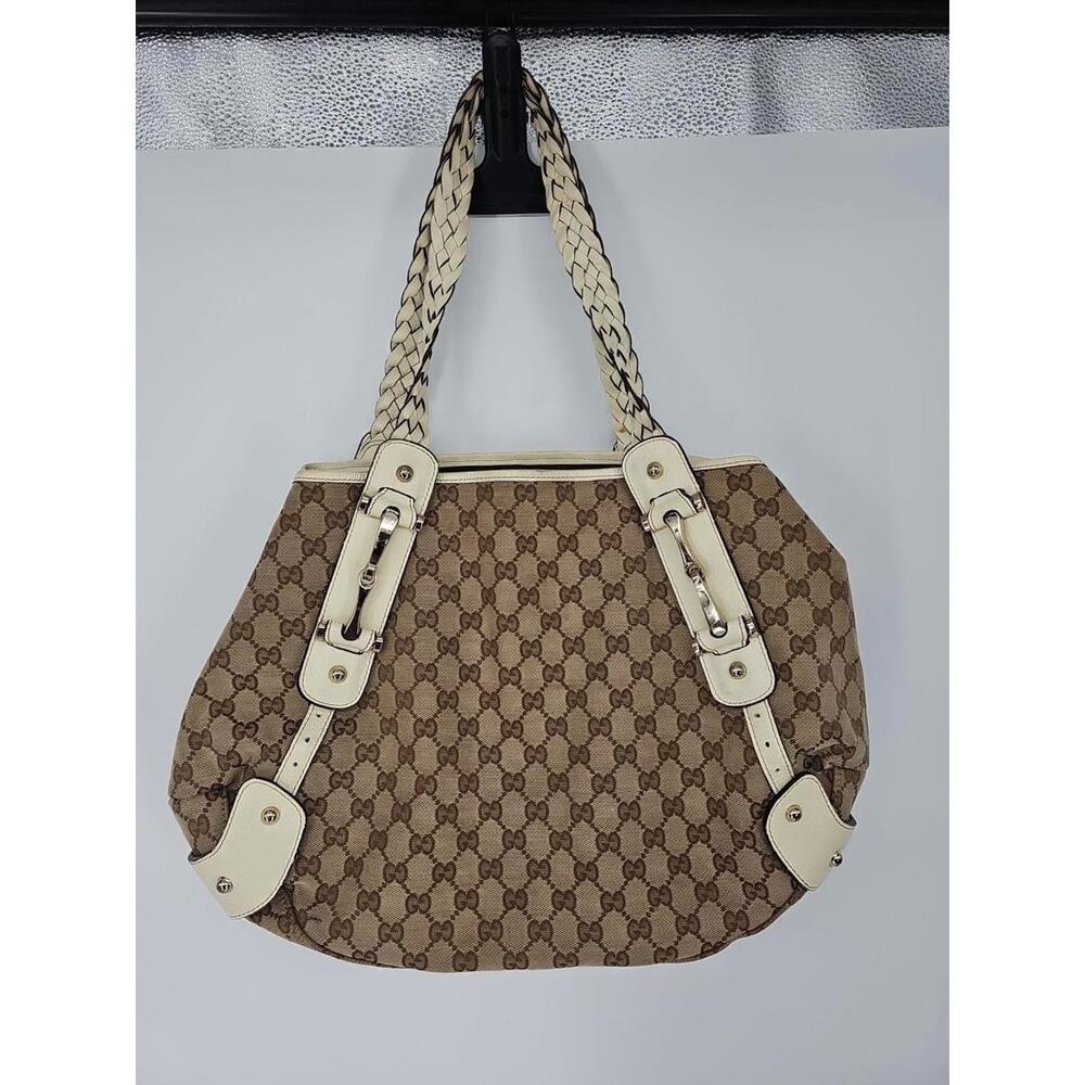 Authentic Classic GUCCI Pelham Leather Canvas Tote Shoulder Bag Handbag